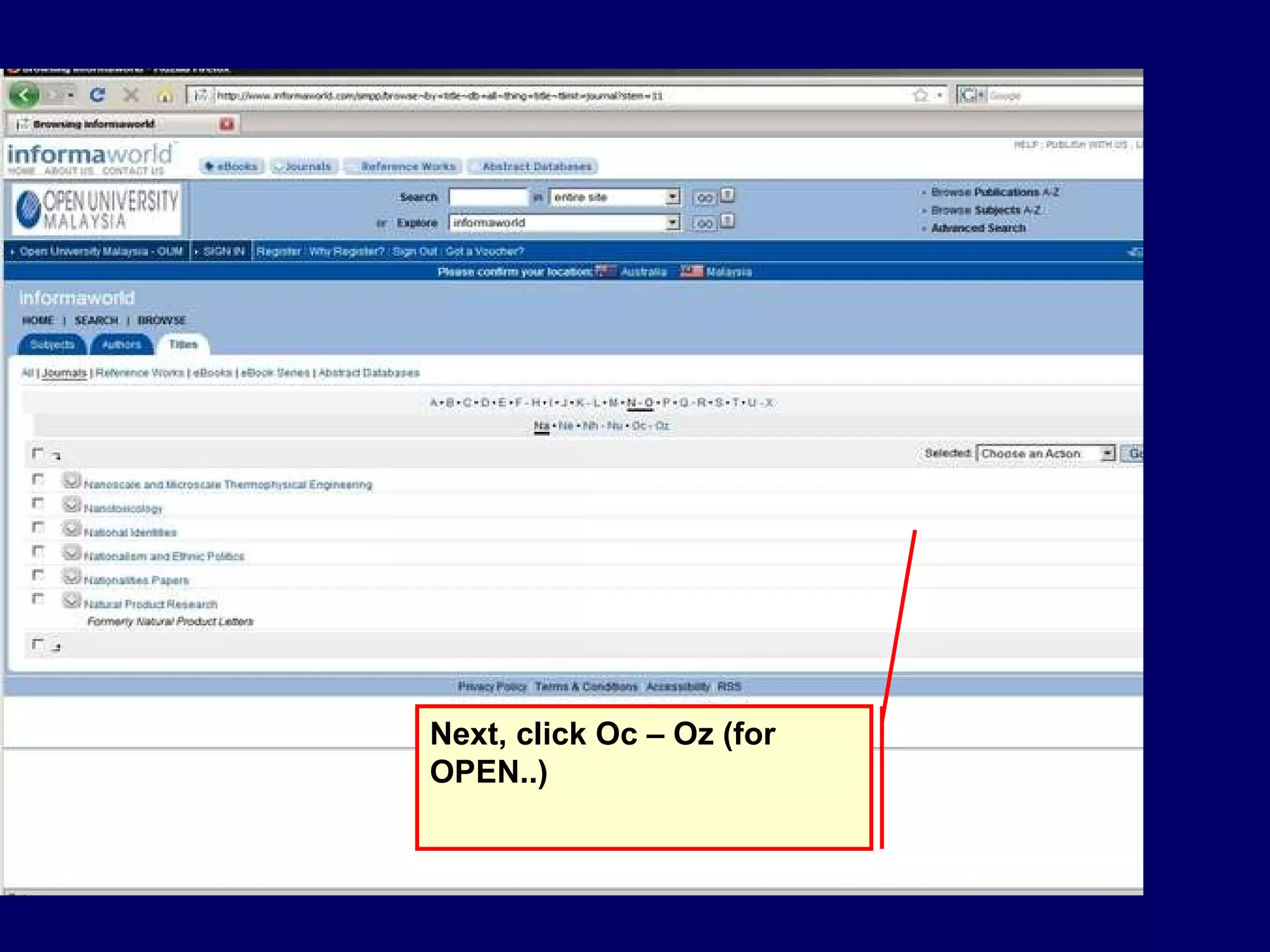 Next, click Oc – Oz (for OPEN..) 