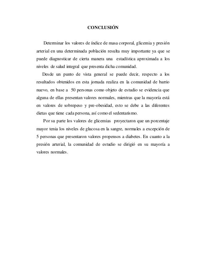 Informe de Medición de IMC, Glicemia y presión arterial Informe de Medición de IMC, Glicemia y presión arterial
