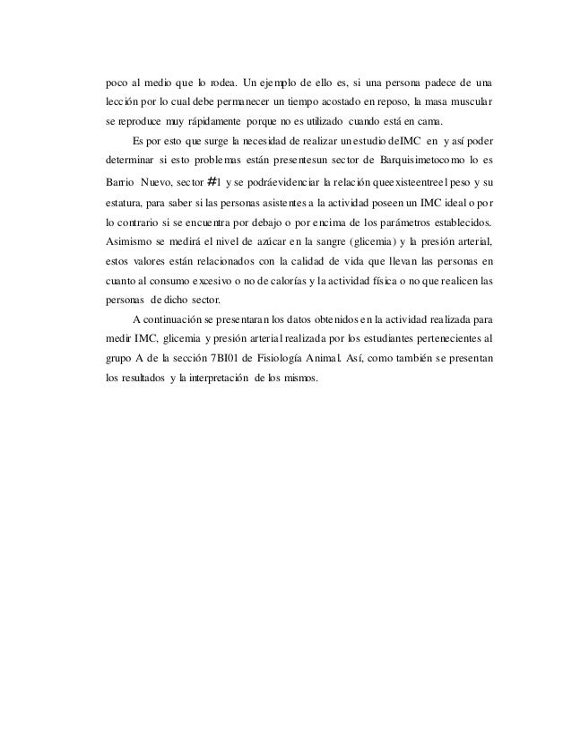 Informe de Medición de IMC, Glicemia y presión arterial Informe de Medición de IMC, Glicemia y presión arterial