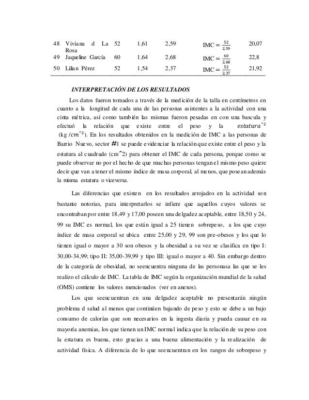 Informe de Medición de IMC, Glicemia y presión arterial Informe de Medición de IMC, Glicemia y presión arterial