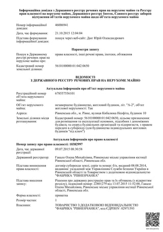 RRP-4HGQID3FQ
Інформаційна довідка з Державного реєстру речових прав на нерухоме майно та Реєстру
прав власності на нерухо...