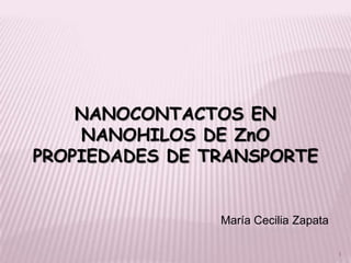 NANOCONTACTOS EN
    NANOHILOS DE ZnO
PROPIEDADES DE TRANSPORTE


                María Cecilia Zapata

                                       1
 