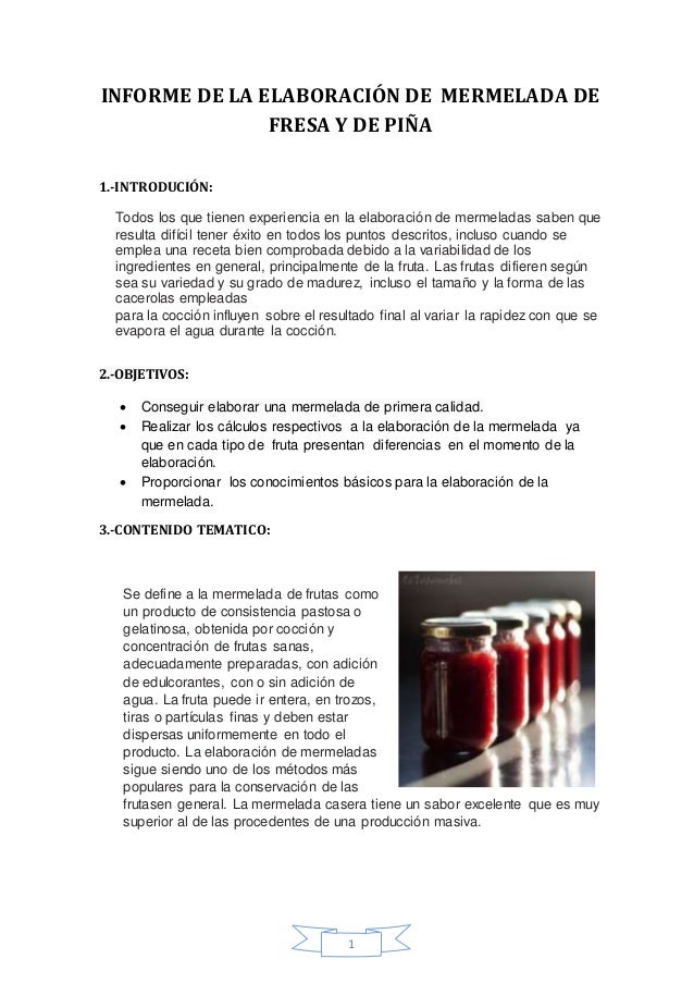 Informe delaelaboraciondemermelada