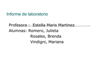 Informe de laboratorio Profesora :  Estella Maris Martinez Alumnas: Romero, Julieta Rosales, Brenda Vindigni, Mariana 