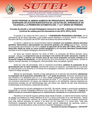 SUTEP PROPONE AL MINEDU AUMENTO DE PRESUPUESTO, REVISIÓN DEL DCN,
SUSPENDER APLICACIÓN BUROCRÁTICA DE LAS RUTAS DEL APREND...