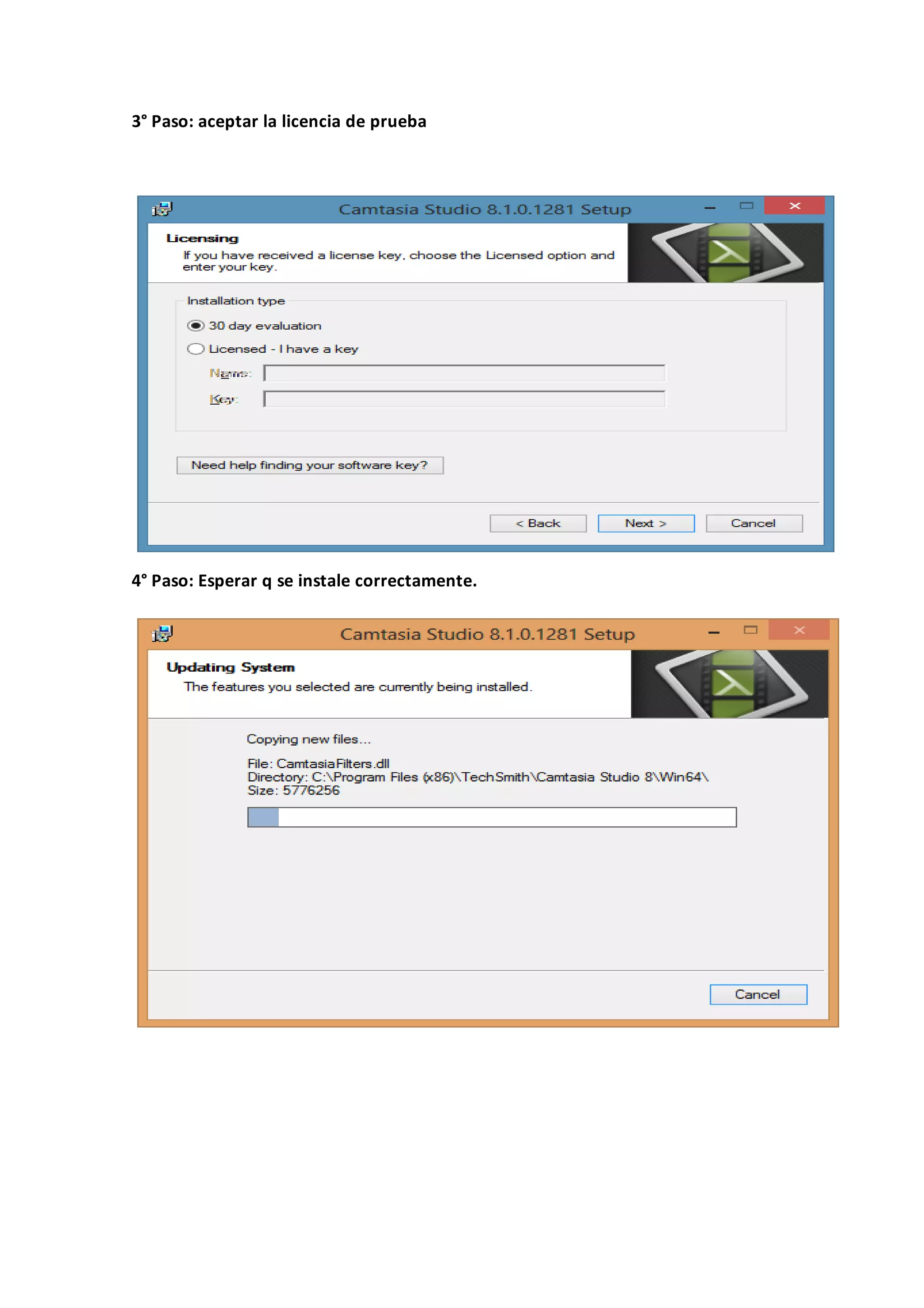 3° Paso: aceptar la licencia de prueba
4° Paso: Esperar q se instale correctamente.
 