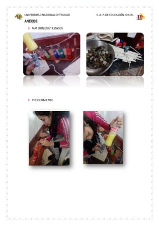 UNIVERSIDADNACIONALDETRUJILLO E. A. P.DE EDUCACIÓN INICIAL
ANEXOS:
 MATERIALES UTILIZADOS
 PROCEDIMIENTO
 