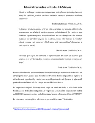 Informe sobre el caso Territorio Indígena y Parque Nacional Isiboro Sécure (TIPNIS - Bolivia)