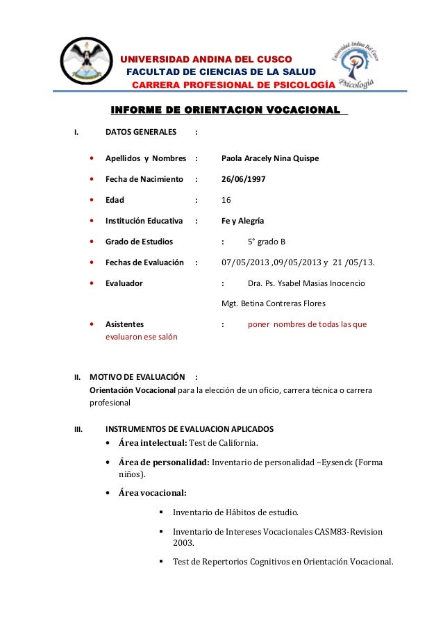 Teste psicológico vocacional Teste psicológico vocacional