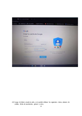18
(4) Luego de haber creado tu nick, se te pedirá rellenar los siguientes datos, número de
celular, fecha de nacimiento, género y otros.
 