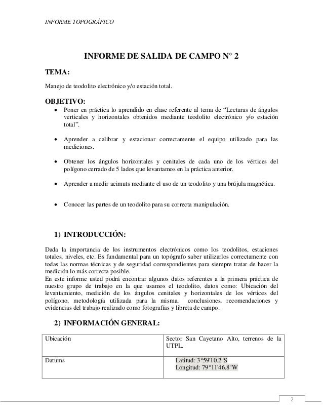 Informe salida de campo Topografía elemental utpl