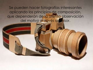 Se pueden hacer fotografías interesantes
 aplicando los principios de composición,
que dependerán de la atenta observación
       del motivo a través del visor.
 