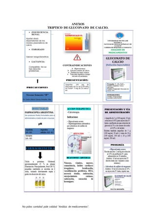 No pidas cantidad pide calidad “Análisis de medicamentos”.
ANEXOS
TRIPTICO DE GLUCONATO DE CALCIO.
 