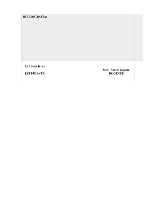 f.) Alison Pérez
MSc. Víctor Zapata
ESTUDIANTE DOCENTE
BIBLIOGRAFÍA:
 