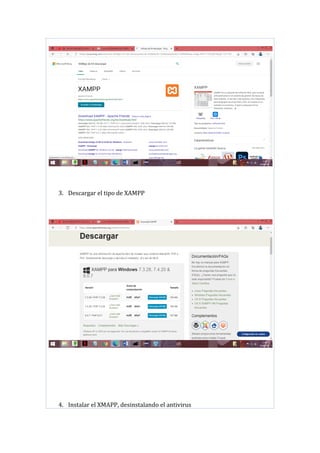 3. Descargar el tipo de XAMPP
4. Instalar el XMAPP, desinstalando el antivirus