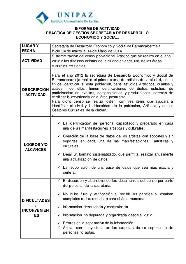 Informe actividades de sistematizacion de censo artistas
