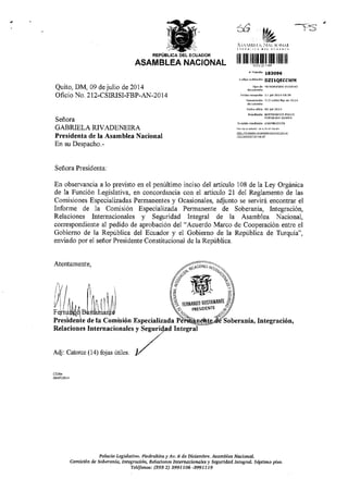 Informe acuerdo marco de cooperación entre el gobierno de la república del ecuador y el gobierno de la república de turquía
