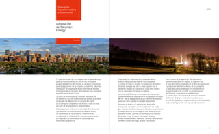 10 11
El 15 de diciembre de 2014 Repsol dio un paso decisivo
para su transformación en uno de los principales
grupos energéticos del mundo, al alcanzar un acuerdo
para la adquisición de la empresa canadiense Talisman
Energy por un importe de 8.300 millones de dólares.
Esta operación es la mayor realizada por una compañía
española en el último lustro.
La Junta de Accionistas de Talisman, reunida el 18
de febrero de 2015 en sesión especial, aprobó el acuerdo
alcanzado con Repsol para la compra del 100%
de la compañía canadiense con el voto a favor de más
del 99% de los presentes o representados.
Esta adquisición reforzará la actividad de exploración
y producción de hidrocarburos de Repsol, motor
de crecimiento de la compañía, diversificando
y mejorando la calidad de los activos y potenciando
su capacidad de crecimiento en países de alta
estabilidad geopolítica.
El acuerdo con Talisman es el resultado de un
análisis exhaustivo de más de 100 compañías
y activos en todo el mundo. En todas sus vertientes,
Talisman siempre ha sido la mejor opción por la
excelente calidad de sus activos, cuyo valor crecerá
con la capacidad y el apoyo de Repsol.
La compra de Talisman se financiará con caja propia,
fundamentalmente obtenida de la recuperación del valor
de YPF tras su expropiación (6.313 millones de dólares),
junto con otras fuentes de liquidez disponibles.
Talisman se dedica a la exploración, desarrollo,
producción, transporte y comercialización de crudo,
gas natural y otros hidrocarburos líquidos, concentrando
la mayor parte de su actividad en dos áreas: América
(Estados Unidos, Canadá y Colombia) y Asia-Pacífico
(Australia, Timor Oriental, Indonesia, Malasia,
Papúa Nueva Guinea y Vietnam). También tiene activos
en Reino Unido, Noruega, Argelia y Kurdistán.
Tras el cierre de la operación, Norteamérica
aumentará su peso en Repsol, al suponer casi
el 50% del capital empleado en el área de exploración
y producción de hidrocarburos de la compañía.
El peso del capital empleado en Latinoamérica
se reducirá del 50% al 22%. La incorporación
de Talisman incrementará notablemente
la producción y el volumen de reservas probadas
de Repsol. El grupo resultante estará presente
en más de 50 países y superará los 27.000 empleados,
duplicando la plantilla del negocio de Upstream.
Adquisición
de Talisman
Energy
Operación
transformadora
e ilusionante
Hitos 2014
HITOS
 