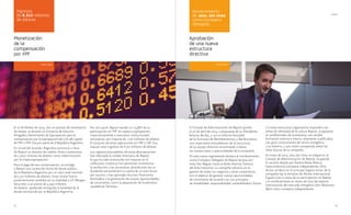 12 1312 13
El Consejo de Administración de Repsol aprobó
el 30 de abril de 2014, a propuesta de su Presidente,
Antonio Brufau, y con el informe favorable
de la Comisión de Nombramientos y Retribuciones,
una importante remodelación de la estructura
de su equipo directivo encaminada a liderar
los nuevos retos y oportunidades de la compañía.
En esta nueva organización destaca el nombramiento
como Consejero Delegado de Repsol de Josu Jon
Imaz San Miguel, hasta la fecha Director General
del Área Industrial. La compañía refuerza así la
gestión de todos sus negocios y áreas corporativas,
con el objetivo de generar nuevas oportunidades
de crecimiento de acuerdo con sus principios
de rentabilidad, responsabilidad, sostenibilidad y futuro.
La nueva estructura organizativa responde a las
señas de identidad de la cultura Repsol, al apoyarse
en profesionales de la empresa, con amplia
formación externa e interna, altamente cualificados,
con gran conocimiento del sector energético
y su entorno, y una visión compartida sobre los
retos futuros de la compañía.
En mayo de 2014, Josu Jon Imaz se integró en el
Consejo de Administración de Repsol, ocupando
la vacante dejada por Paulina Beato Blanco,
hasta entonces consejera independiente. Otro
de los cambios en el principal órgano rector de la
compañía fue la dimisión de Pemex Internacional
España tras la venta de su participación en Repsol
y el nombramiento en enero de 2015 del experto
internacional del mercado energético John Robinson
West como consejero independiente.
HITOS
El 27 de febrero de 2014, tras un proceso de reclamación
de meses, se alcanzó un Convenio de Solución
Amigable y Avenimiento de Expropiación para la
compensación por la expropiación del 51% del capital
de YPF e YPF Gas por parte de la República Argentina.
En virtud del acuerdo, Argentina reconoció a favor
de Repsol un derecho de crédito, firme y autónomo,
de 5.000 millones de dólares como indemnización
por la citada expropiación.
Para el pago de esa compensación, se entregó
a Repsol una cartera de títulos de deuda pública
de la República Argentina por un valor total nominal
de 5.317 millones de dólares. Estos títulos fueron
posteriormente vendidos en su totalidad a J.P. Morgan
Securities a un precio de 4.997 millones
de dólares, quedando extinguida la totalidad de la
deuda reconocida por la República Argentina.
Por otra parte, Repsol vendió un 12,38% de su
participación en YPF no sujeta a expropiación,
mayoritariamente a inversores institucionales
extranjeros, por importe de 1.316 millones de dólares.
El conjunto de estas operaciones en YPF e YPF Gas
supuso unos ingresos de 6.313 millones de dólares.
Los ingresos procedentes de estas desinversiones
han reforzado la solidez financiera de Repsol,
lo que ha sido reconocido con mejoras en la
calificación crediticia; han permitido incrementar
la retribución a los accionistas (distribución de un
dividendo extraordinario a cuenta de un euro bruto
por acción); y han aportado recursos financieros
destinados a la generación de nuevas oportunidades
de crecimiento, como la adquisición de la petrolera
canadiense Talisman.
Monetización
de la
compensación
por YPF
Aprobación
de una nueva
estructura
directiva
Ingresos
de 6.313 millones
de dólares
Nombramiento
de Josu Jon Imaz
como Consejero
Delegado
Hitos 2014 Hitos 2014
 