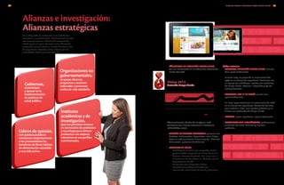 En la búsqueda de soluciones a los problemas
asociados a la malnutrición, establecemos alianzas
con diversos actores, obteniendo cooperación
interdisciplinaria para atacarlos en los diferentes
frentes de manera efectiva a través del desarrollo
de programas integrales; tales actores son las
autoridades, ONGs y la sociedad civil.
Alianzas e investigación:
Alianzas estratégicas
Organizaciones no
gubernamentales,
al apoyar diversos
programas y acciones
enfocadas a promover
estilos de vida saludable.
Gobiernos,
al participar
y apoyar en la
implementación
de políticas de
salud pública.
Líderes de opinión,
con quienes podamos
comunicar conjuntamente
a los consumidores los
beneficios de llevar hábitos
de alimentación saludable
y una vida activa.
Institutos
académicos y de
investigación,
que nos permitan avanzar
en innovación de productos
y tecnología para ofrecer
productos con mejoras
relevantes en sus perfiles
nutrimentales.
Visitas
50,000
40,000
30,000
20,000
10,000
ENE FEB MAR ABR MAY JUN JUL AGO SEP OCT NOV DIC ENE ‘14
Visitas 2013
Nutrición Grupo Bimbo
•	 PÁGINA WEB DE NUTRICIÓN GRUPO BIMBO,
con un incremento en el tráfico del número de
visitas del 42%.
Adicionalmente, dentro de la página web
contamos con nuevas secciones o secciones
rediseñadas como:
•	 SECCIÓN DE RECETAS ESPECIALES: personas con
diabetes, embarazadas, deportistas, niños, dietas
bajas en sodio y calorías; Nueva sección “Plato del
bien comer” y glosario de términos.
•	 CONSULTA EN LÍNEA:
•	 Nutriólogos en línea que responden dudas
personalizadas (respuesta en menos de 12 hrs.).
•	 Nuevos recursos digitales. Nos sumamos a
la tendencia de los videos en Youtube con las
Nutricápsulas Bimbo.
•	 Contamos con infografías, libros
electrónicos y blog Nutrinotas con
información actualizada de Salud y Bienestar.
Redes sociales:
•	 	FACEBOOK, NUTRICIÓN GRUPO BIMBO. 100,000
fans, aproximadamente.
Durante 2013, se presentó un crecimiento del
197% en el número de seguidores. Contamos con
un equipo de nutriólogos, recetas con productos
de Grupo Bimbo, cápsulas, infografías y tips de
salud y bienestar.
•	 	FACEBOOK, CON M DE MAMÁ. 50,000 fans,
aproximadamente.
En 2013, experimentamos un crecimiento de 128%
en el número de seguidores. Contenido de valor
para madres e hijos, con recetas prácticas y nu-
tritivas con productos de Grupo Bimbo.
•	 TWITTER. 4,500 seguidores, aproximadamente.
•	 TWITT CAMS CON NUTRIÓLOGOS, publicaciones
y artículos de salud, bienestar y nuestros
productos.
INFORME ANUAL INTEGRADO 2013 GRUPO BIMBO | 5554
 