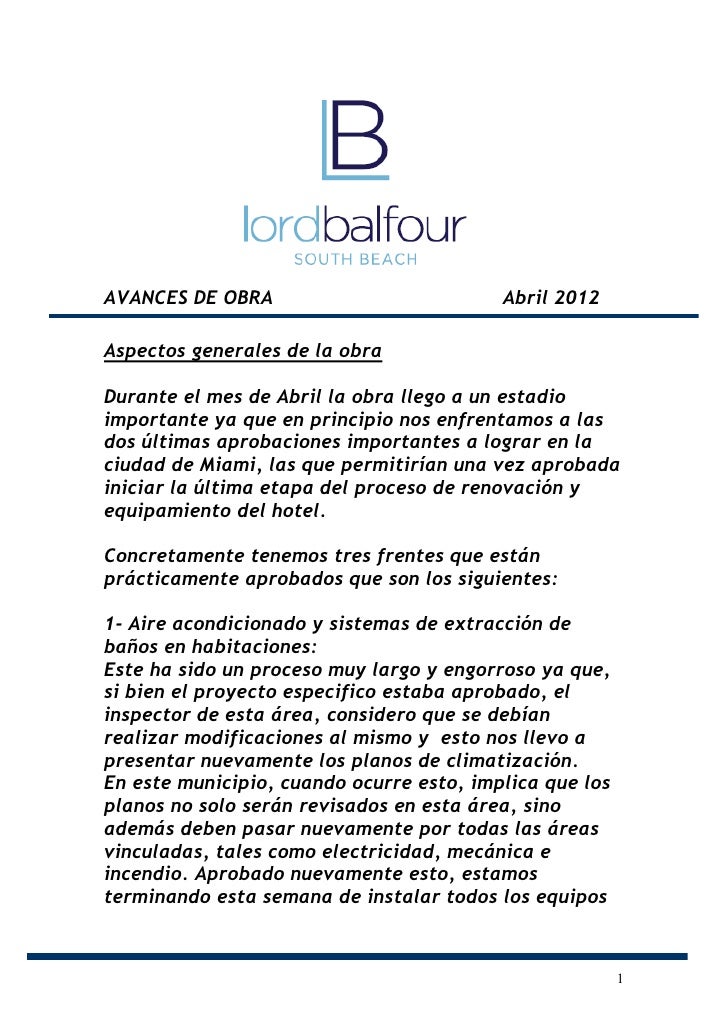 Informe avance de obra abril