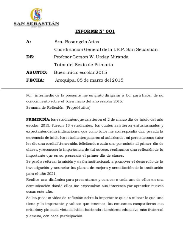informe buen inicio escolar formato para hacer un informe