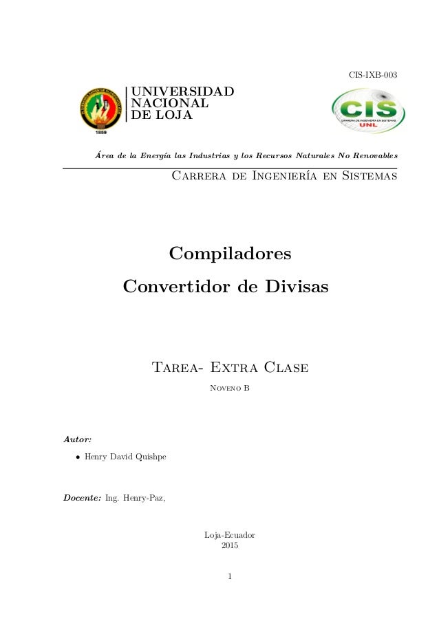 compilador convertidor de divisas cis ixb 003 universidad nacional de loja area de la energa
