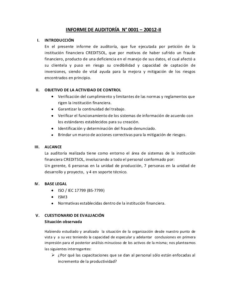 Ejemplo De Un Informe De Auditoria Interna De Una Empresa Nuevo Ejemplo