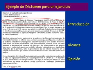 Ejemplo de Dictamen para un ejercicio
Introducción
Alcance
Opinión
 