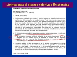Limitaciones al alcance relativa a Existencias
 