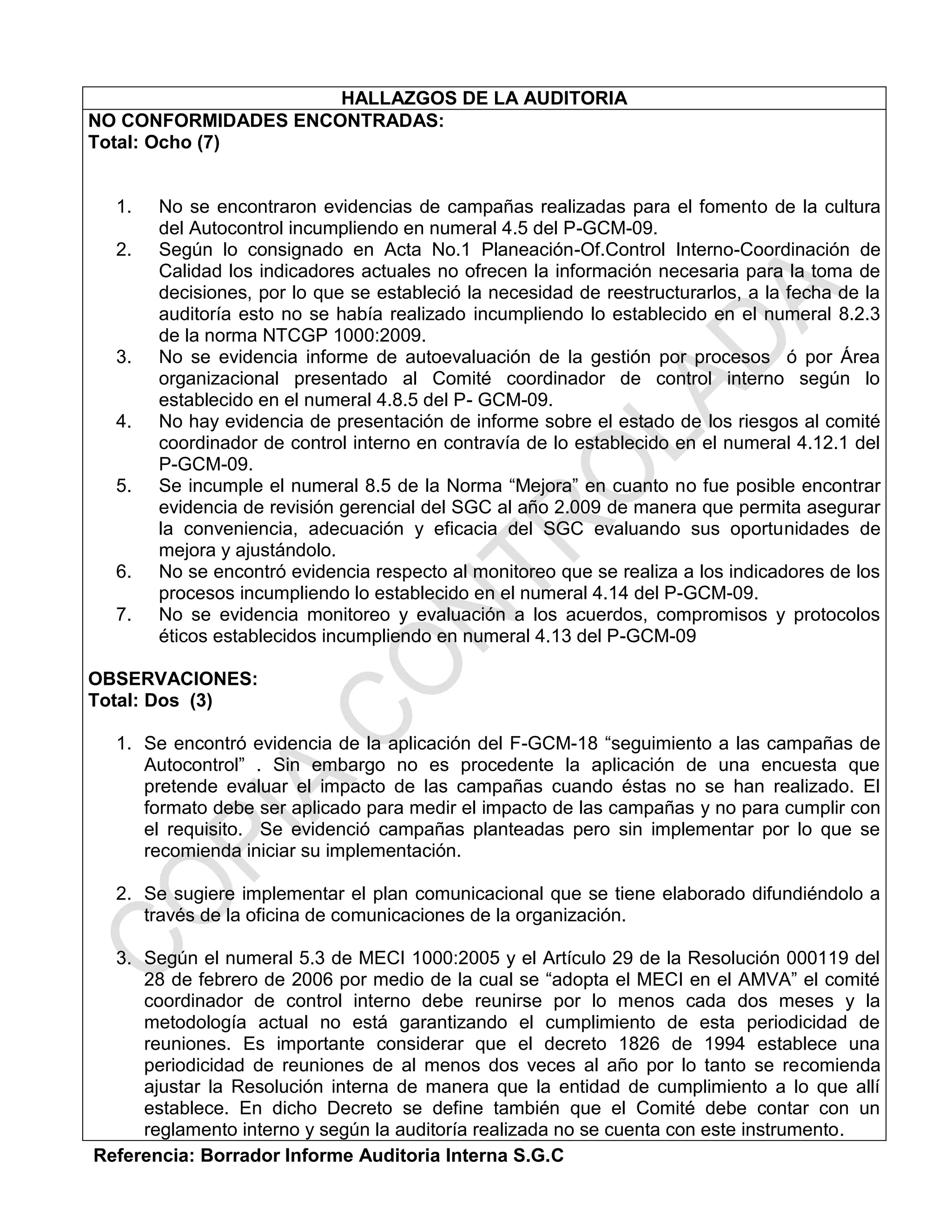 Informe de auditoria control interno | PDF