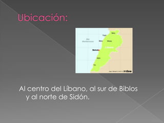 Al centro del Líbano, al sur de Biblos
  y al norte de Sidón.
 