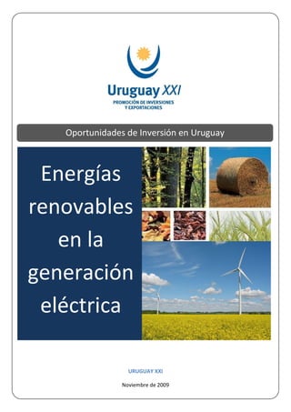 Oportunidades de Inversión en Uruguay



 Energías
renovables
   en la
generación
 eléctrica

                  URUGUAY XXI

                Noviembre de 2009
 