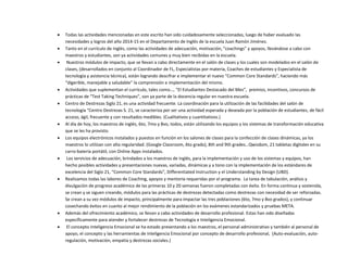  Todas las actividades mencionadas en este escrito han sido cuidadosamente seleccionadas, luego de haber evaluado las
necesidades y logros del año 2014-15 en el Departamento de Inglés de la escuela Juan Ramón Jiménez.
 Tanto en el currículo de Inglés, como las actividades de adecuación, motivación, “coachings” y apoyos, llevándose a cabo con
maestros y estudiantes, son ya actividades comunes y muy bien recibidas en la escuela.
 Nuestros módulos de impacto, que se llevan a cabo directamente en el salón de clases y los cuales son modelados en el salón de
clases, (desarrollados en conjunto al Coordinador de FL, Especialistas por materia, Coaches de estudiantes y Especialista de
tecnología y asistencia técnica), están logrando descifrar e implementar el nuevo “Common Core Standards”, haciendo más
“digerible, manejable y saludable” la comprensión e implementación del mismo.
 Actividades que suplementan el currículo, tales como…, “El Estudiantes Destacado del Mes”, premios, incentivos, concursos de
prácticas de “Test Taking Techniques”, son ya parte de la docencia regular en nuestra escuela.
 Centro de Destrezas Siglo 21, es una actividad frecuente. La coordinación para la utilización de las facilidades del salón de
tecnología “Centro Destrezas S. 21, se caracteriza por ser una actividad esperada y deseada por la población de estudiantes, de fácil
acceso, ágil, frecuente y con resultados medibles. (Cualitativos y cuantitativos.)
 Al día de hoy, los maestros de inglés, 6to, 7mo y 8vo, todos, están utilizando los equipos y los sistemas de transformación educativa
que se les ha provisto.
 Los equipos electrónicos instalados y puestos en función en los salones de clases para la confección de clases dinámicas, ya los
maestros lo utilizan con alta regularidad. (Google Classroom, 6to grado), 8th and 9th grades…Qwizdom, 21 tabletas digitales en su
carro-batería portátil, con Online Apps instalados.
 Los servicios de adecuación, brindados a los maestros de inglés, para la implementación y uso de los sistemas y equipos, han
hecho posibles actividades y presentaciones nuevas, variadas, dinámicas y a tono con la implementación de los estándares de
excelencia del Siglo 21, “Common Core Standards”, Differentiated Instruction y el Understanding by Design (UBD).
 Realizamos todas las labores de Coaching, apoyos y mentoría requeridas por el programa. La tarea de tabulación, análisis y
divulgación de progreso académico de las primeras 10 y 20 semanas fueron completadas con éxito. En forma continua y sostenida,
se crean y se siguen creando, módulos para las prácticas de destrezas detectadas como destrezas con necesidad de ser reforzadas.
Se crean a su vez módulos de impacto, principalmente para impactar las tres poblaciones (6to, 7mo y 8vo grados), y continuar
cosechando éxitos en cuanto al mejor rendimiento de la población en los exámenes estandarizados y pruebas META.
 Además del ofrecimiento académico, se llevan a cabo actividades de desarrollo profesional. Estas han sido diseñadas
específicamente para atender y fortalecer destrezas de Tecnología e Inteligencia Emocional.
 El concepto Inteligencia Emocional se ha estado presentando a los maestros, el personal administrativo y también al personal de
apoyo, el concepto y las herramientas de Inteligencia Emocional por concepto de desarrollo profesional, (Auto-evaluación, auto-
regulación, motivación, empatía y destrezas sociales.)
 