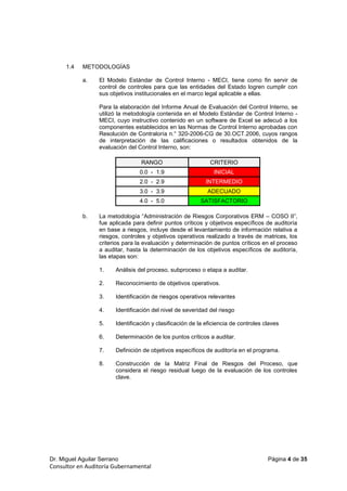 Informe de evaluación del sistema de control interno de una entidad ...