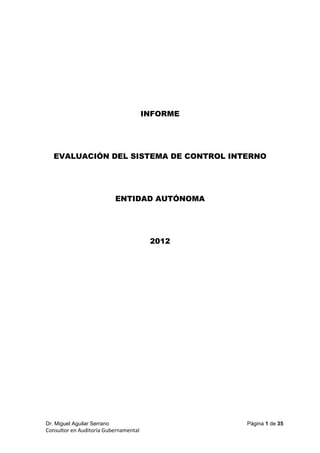Informe de Evaluación del Sistema de Control Interno de una Entidad ...