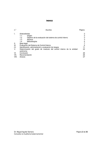 Informe de Evaluación del Sistema de Control Interno de una Entidad ...