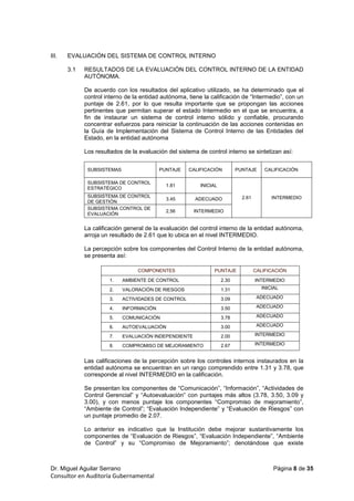 Informe de Evaluación del Sistema de Control Interno de una Entidad ...