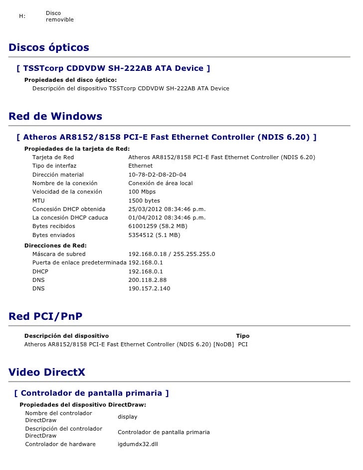 Atheros Ar8152/8158 Pci-E Fast Ethernet Controller - awesomespecification