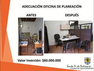 ADECUACIÓN OFICINA DE PLANEACIÓN
Valor Inversión: $60.000.000
ANTES DESPUÉS
 