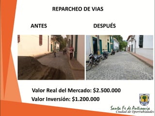 REPARCHEO DE VIAS
ANTES DESPUÉS
Valor Real del Mercado: $2.500.000
Valor Inversión: $1.200.000
 