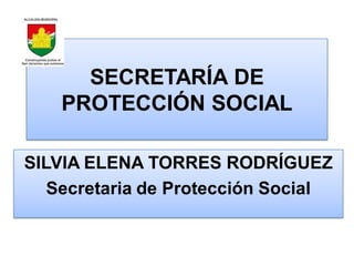SECRETARÍA DE
    PROTECCIÓN SOCIAL

SILVIA ELENA TORRES RODRÍGUEZ
   Secretaria de Protección Social
 