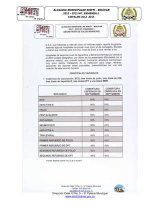 Dirección Calle 12 No. 5 – 31 Palacio Municipal
www.simiti-bolivar.gov.co
ALCALDIA MUNICIPALDE SIMITÌ – BOLÌVAR
2012 – 2015 NIT: 890480006-1
EMPALME 2012 -2015
 