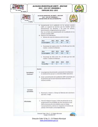 Dirección Calle 12 No. 5 – 31 Palacio Municipal
www.simiti-bolivar.gov.co
ALCALDIA MUNICIPALDE SIMITÌ – BOLÌVAR
2012 – 2015 NIT: 890480006-1
EMPALME 2012 -2015
 