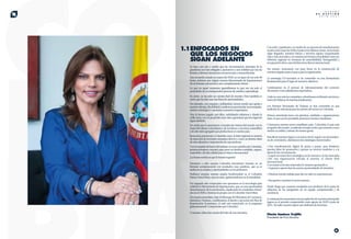 CO
LOM
Ya hace casi año y medio que las circunstancias derivadas de la
pandemia nos han obligado a ajustarnos a una realidad que nos ha
llevadoaafrontarsituacionesexcepcionalesyextraordinarias.
Aúnrecuerdocuandoenmarzodel2020,enunlapsodetansolo48
horas, tuvimos que migrar nuestra Macrorrueda de Exportaciones
deunformatopresencialaunocompletamentevirtual.
Lo que en aquel momento ignorábamos es que ese era solo el
preámbulodeunenriquecedorprocesodecambioyaprendizaje.
Es cierto, no ha sido un camino fácil de recorrer. Pero también es
ciertoquehasidounarutallenadeoportunidades.
Por ejemplo, con empatía y solidaridad, hemos tenido que apelar a
nuestravalentía,flexibilidadyresilienciaparabrindarunacompaña-
mientoestratégicoyoportunoanuestrosempresarios.
Nos la hemos jugado por ellos, redoblando esfuerzos y dando la
millaextra,conunpropósitomuyclaro:garantizarquelosnegocios
siganadelante.
Demodoqueleapuntamosainundarlasvitrinasdelmundoconlo
mejor del talento colombiano y de los bienes y servicios sostenibles
ydealtovaloragregadoqueproducimosennuestropaís.
Buscamos posicionar a Colombia como el líder regional en materia
de atracción de inversión extranjera directa y como un destino ideal
derelocalizacióneimportacióndeexportadoras.
YenelempeñodehacerdelturismoelnuevopetróleodeColombia,
promocionamos a nuestro país como un destino confiable, seguro,
sostenibleydealtacalidadparaelviajerointernacional.
¡Labuenanoticiaesquelohemoslogrado!
Llevamos a cabo nuestro Colombia Investment Summit en un
formato semipresencial con resultados muy positivos, que ya se
traducenenempleoyoportunidadesenlosterritorios.
Pudimos mostrar nuestra amplia biodiversidad en el Colombia
NatureTravelMart,unavezmás,apalancándonosenlavirtualidad.
Por segundo año consecutivo nos apoyamos en la tecnología para
celebrar la Macrorrueda de Exportaciones, que en esta oportunidad
denominamos de la reactivación, duplicando los resultados obteni-
dosenel2020;ehicimoslopropioconelColombiaTravelMart.
Demanerainmediata,bajoelliderazgodelMinisteriodeComercio,
Industria y Turismo, contribuimos al diseño y ejecución del Plan de
Reactivación Económica, el cual está enmarcado en el programa
gubernamental‘CompromisoporColombia’.
Ynuestrascifrasdancuentadeléxitodeestainiciativa.
Con todo y pandemia y en medio de un proceso de transformación
socialcomoelquehavividoelpaísenlosúltimosmeses,lainversión
sigue llegando; nuestros bienes y servicios siguen conquistando
másymásmercados;yenturismonoshemosconsolidadocomoun
referente regional en términos de sostenibilidad, bioseguridad y
recuperacióndelaconectividadaéreadirectainternacional.
Así mismo, avanzamos con paso firme en la construcción de
nuestroslegadosparaelpaísyparalaorganización.
La estrategia CO-nectados se ha convertido en una herramienta
fundamentalparaellogrodenuestrosobjetivos.
Continuamos en el proceso de robustecimiento del comercio
electrónicocomoplataformaexportadora.
Cadavezsonmáslascompañíascolombianasrecibiendoserviciosa
travésdeFábricasdeInternacionalización.
Los Premios Nacionales de Turismo se han convertido en una
tradiciónderelevanciaparalosactoresdelsectorenColombia.
Hemos estrechado lazos con gremios, entidades y organizaciones
clave,loquenoshapermitidopotenciarnuestrosresultados.
Y lanzamos nuestro nuevo manifiesto país, ‘Colombia, el país más
acogedordelmundo’,acudiendoalmejoractivoquetenemoscomo
nación:lacalidezytalentodenuestragente.
Parallevarnuestroslogrosaunnuevonivelyseguirconestatenden-
ciadecrecimiento,diseñamostresestrategiastransversales:
•Una transformación digital de punta a punta, para fortalecer
nuestra labor de promoción y prestar un servicio moderno y a la
alturadelascircunstancias.
•Lograrunmayorfocoestratégicoenlossectoresyenlosmercados.
•Ser una organización volcada al exterior, al cliente final
internacional.
Yencuantoalosejesmisionalesleestamosapostandoa:
•Capturaryaprovecharlasnuevasoportunidadesdeinversión.
•Priorizarnuestrotrabajoparadaresesaltoenexportaciones.
•Recuperaryreactivarelsectorturismo.
Desde luego que nuestros resultados son producto de la suma de
esfuerzos de los integrantes de un equipo comprometido y de
excelencia.
Acontinuaciónencuentranunarecopilacióndenuestrosprincipales
logros en el periodo comprendido entre agosto de 2018 y junio de
2021.Detodocorazónesperoquedisfrutendelalectura.
Flavia Santoro Trujillo
Presidenta de ProColombia.
I N F O R M E
D E G E S T I Ó N
2 0 1 8 - 2 0 2 1
6
ENFOCADOS EN
QUE LOS NEGOCIOS
SIGAN ADELANTE
1.1
 