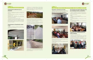 -Proceso de contratación para la revisión y actualización del
Esquema de Ordenamiento Territorial, con un valor de $
573.947.120.
-Administración del Banco de programas y proyectos con 142
proyectos registrados.
-Expedición de certificaciones de nomenclatura,
valorización,ubicación, zonas de alto riesgo,usos del suelo
urbano y rural y estratificación.
-Consolidación de la Unidad de gestión del riesgo.
-Presentación del proyecto para el fortalecimiento de la oficina
de Planeación y Desarrollo urbano, mediante la compra de
insumos tecnológicos y físicos, y la contratación de personal
para los proyectos y rendiciones del Sistema General de Regalías
por valor de $ 15.000.000.
- Trabajos de restauración, mejoramiento, mantenimiento y
conservación de la infraestructura física del Palacio municipal
con una inversión de 197.670.131.
- Instalación de ocho parques infantiles en madera plástica
con alta duración, en los barrios Villa María, Prados, Nuevo
Horizonte, San Antonio, Seis de junio, Eduardo Rendón,
Angelina Arteaga, piscina y el corregimiento de Bellavista. La
inversión fue de $ 73.000.000.
- Trabajos de demolición de la estructura física en concreto que
quedó de las bases del puente antiguo en el sector Sánchez.
- Presentación del proyecto de pavimentación y reparcheo
de vías urbanas en el municipio de Donmatías por valor de $
1.299.325.427 donde la Gobernación hace una inversión de $
1000.000.000 y el municipio de $ 299.325.427.
- Estudio hidráulico e hidrológico de las quebradas Donmatías y
San Antonio, por un valor de $ 14.152.000.
- Pavimentación de 1 km de la vereda la Piedrahíta con el aporte
de $200.000.000 por parte de la Gobernación y $ 288.102.592
por parte del municipio.
- Realización de encuentros comunitarios en los barrios Eduardo
Rendón, Barrio Nuevo y Luis López de Mesa, Iborra y Colón,
para fortalecer la seguridad y la convivencia ciudadana. - Campañas de sensibilización y prevención del abuso sexual.
- Asesoría a las instituciones educativas en la prevención del
suicidio, intervención en casos de suicidio y acompañamiento a
los adolescentes infractores.
- 138 procesos de conciliación adelantados.
- 49 medidas de protección definitiva a víctimas de violencia
intrafamiliar.
- 350 atenciones psicológicas.
- 25 operativos como parte de la implementación del Plan
menores.
- 60 visitas domiciliarias realizadas.
-11 remisiones de casos de abuso sexual y otros delitos a las
autoridades competentes.
- Desarrollo de la campaña Rumba Sana.
- Campaña para el buen uso del espacio público con actividades
en el parque principal y en el parque del barrio Campo Alegre,
con el apoyo de la Policía nacional y la cívica infantil.
- Realización del Foro Subregional de Pedagogía para la Paz para
brindar herramientas de decisión a los electores el 02 de octubre.
- Fortalecimiento de las redes de apoyo existentes en el
municipio.
-Apoyo a la seguridad en la zona rural del municipio dado el
acompañamiento permanente del Ejército Nacional al ubicar
una de sus bases en la vereda Colón.
-Trabajo articulado con los comerciantes dedicados al expendio
de bebidas alcohólicas para velar por el cumplimiento de los
requisitos legales.
En cifras
 