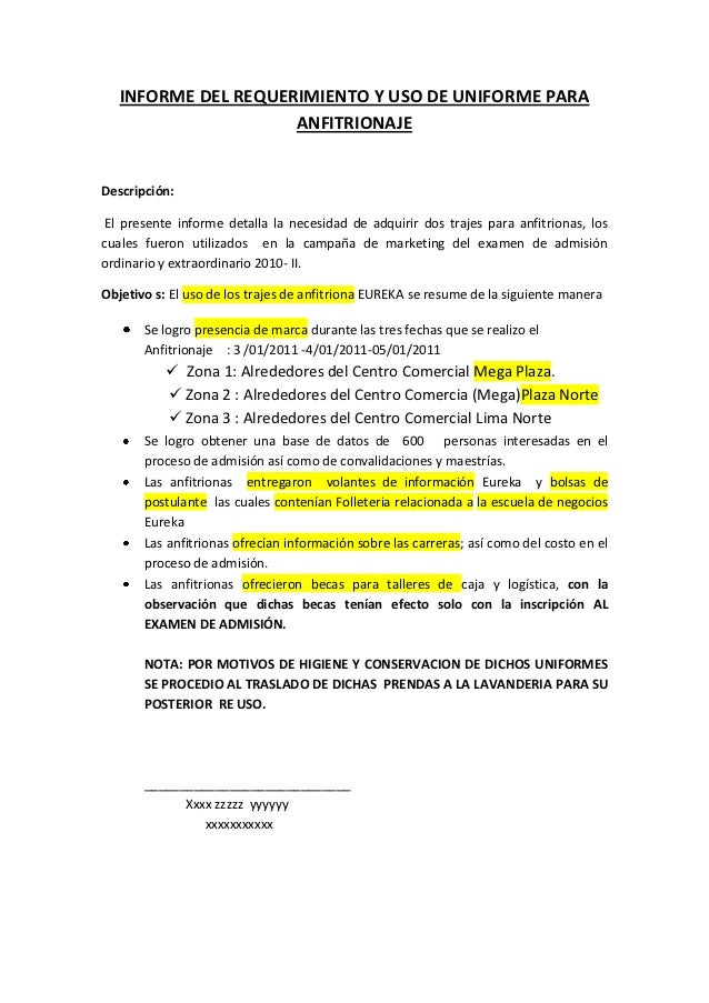 Informe del requerimiento y uso de uniforrme para anfitrionaje