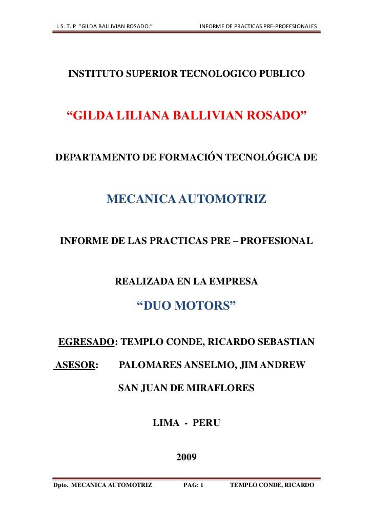 Informe de mecánica automotriz 1