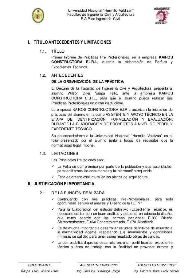 Informe de practicas pre profesionales en ingenieria civil