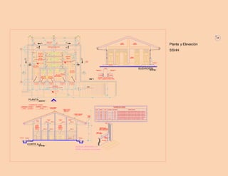 24 
P-4 0.60 
2.10 
      
 
Piso de cerámico alto transito 
0.30 x 0.30 m. 
Piso de cerámico alto transito 
 
 
1% N.P.T. + 2.85 
1% 
V-1 0.60 
4.50 
2.10 
V-1 0.60 
4.50 
2.10 
 
 
A 
A-01 A-01 
 
P-2 0.70 
 
 
  
  
 
P-2 0.70 
LARGO ALTURA 
 
P-1 1.00 
2.10 
P-3 0.90 
Piso de cemento frotachado y bruñado 
N.P.T. + 2.85 
 
  
P-1 1.00 
 
 
 
 
  
 
 
   
A 
1% 1% 
1% 
   
1% 1% 
     
1% 
 
  
 
 
  
 
    
 
 
 
 
N.P.T. + 2.85 
 
 
 
 
 
 
 
 
 
 
   
2.10 
2.10 
2.10 
2.10 
0.21 
0.60 
2.10 
0.15 
5.09 
VENTANA ALTURA 
ALFEIZER 
PUERTA ANCHO 
 
 
 
 
 
 
 
 
CUADRO DE VANOS 
VANO ANCHO ALTO ALFEIZER CANTIDAD ESPECIFICACIÓN 
 
 
 
 
 
 
 
 
 
 
 
 
 
 
 
 
 
 
 
 
 
 
 
    
P - 1 1.00 2.10 02 Puerta apanelada de madera tornillo seleccionada c/ sobre luz 
Puerta apanelada de madera tornillo seleccionada c/ sobre luz 
Puerta apanelada de madera tornillo seleccionada c/ sobre luz 
Puerta apanelada de madera tornillo seleccionada c/ sobre luz 
Puerta apanelada de madera tornillo seleccionada c/ sobre luz 
P - 2 0.70 2.10 02 
P - 3 0.85 2.10 01 
P - 4 0.60 2.10 06 
P - 1 1.00 2.10 03 
V - 1 4.50 0.60 2.10 01 Ventana de madera tornillo con barrotes metálicos+ vidrio 
 
 
 
 
 
1.10 
Planta y Elevación 
SSHH 
 